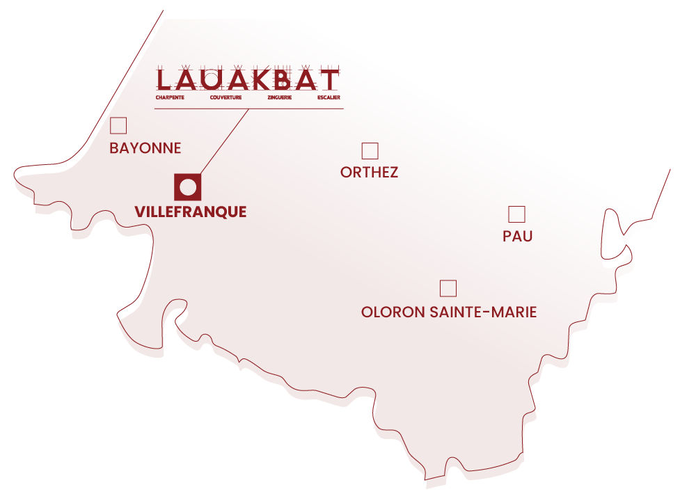 Carte des zones d'intervention de Lauak Bat, de Villefranque au littoral basco-landais